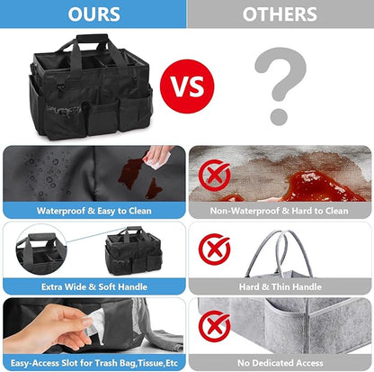 Large Wearable Cleaning Caddy Bags, Cleaning Supplies Organizer with Detachable Divider & Adjustable Shoulder Straps for Housekeepers & Cleaners, 14 inch Black Tool Bag