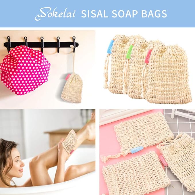 Bar Soap Saver Bags 6 Pieces, Shampoo & Conditioner Bar Holder for Preserve Soap Bars, Natural Sisal Soap Pouch for Exfoliating Body Scrubber, Travel Mesh Soap Pocket Soap Sack Use in Shower Bath