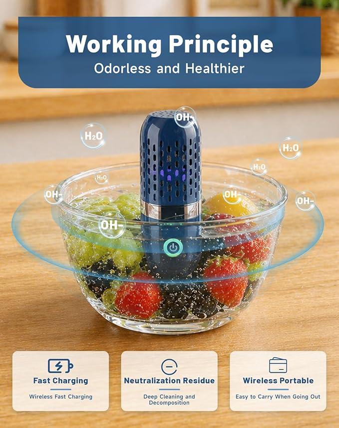 PurePod Produce Cleaner - PurePod Fruit Cleaner, Portable, No Scrubbing, Compact Fruit Vegetable Cleaning Device for Kitchen, Camping Travel, Waterproof Rechargeable Design (1PCS)