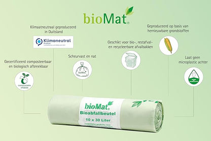 bioMat Compostable Trash Bags 8 Gallon, 20 Count, Medium flat top Kitchen Food Scrap Bin Liners, BPI, CMA and OK Compost HOME certified, Meets the ASTM D6400 Standard