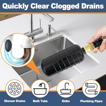 Drain Cleaning Bladder for 4–6 Inch Pipes, Water Powered Drain Unclogger for Main Sewer Line, Bathroom, Kitchen Sink, Bathtub, Basement & Pool Drains