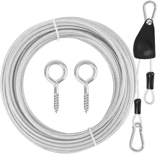20FT Retractable Travel Clothesline, Adjustable Outdoor Clothesline Drying Clothes Line Laundry for Travel Camping, with Ratchet Pulley/ 2 Screws/ 2 Buckles (Black+Silver, 236, Inches)