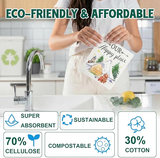 Swedish Dishcloths for Kitchen, 6 Pack Swedish Dish Cloths, Reusable Paper Towels, Washable Kitchen Cloth, Biodegradable, Super Absorbent, Quick Drying
