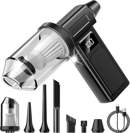 Compressed Electric Air Duster & Handheld Car Vacuum Cleaner 2-in-1-10000mAh Battery 180000RPM 4-Speed echargeable Air Blower for Car Cleaning, Home, Keyboard, PC, LED Light