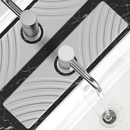 SpaceHacks Stone Faucet Mat for Kitchen Sink - Fast Drying Diatomite Stone Drying Mat, Textured Drainage Sink Protector, Water Splash Guard with Base Pads for Bathroom Counter (15.7x4 in, Light Gray)