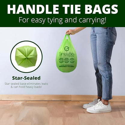 3 Gallon Compostable Trash Bags, Handle-Ties Food Waste Bags Thick 0.67 Mil, 11.36 Liter, 80 Bags, Small Kitchen Food Scrap Waste Bag, ASTM D6400, US BPI and OK Compost Home Certified