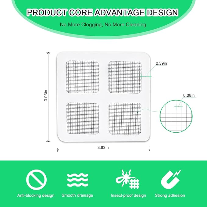WMHXYY 60 Pack Disposable Shower Drain Hair Catcher Mesh Stickers, Square 3.93 Inches, Suitable for Drain Strainers in Bathrooms, Bathtubs, Kitchen Sinks, Washbasins.