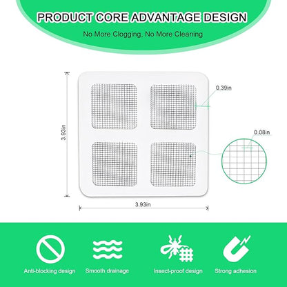WMHXYY 60 Pack Disposable Shower Drain Hair Catcher Mesh Stickers, Square 3.93 Inches, Suitable for Drain Strainers in Bathrooms, Bathtubs, Kitchen Sinks, Washbasins.