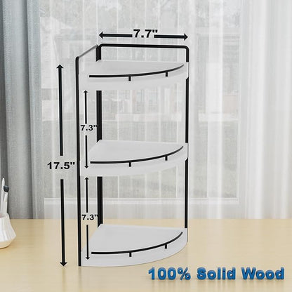 Corner Bathroom Counter Organizer, 3 Tier Bathroom Sink Shelf Countertop, Wood Vanity Skincare Storage for Toiletries Decor, Makeup, Dresser (White)