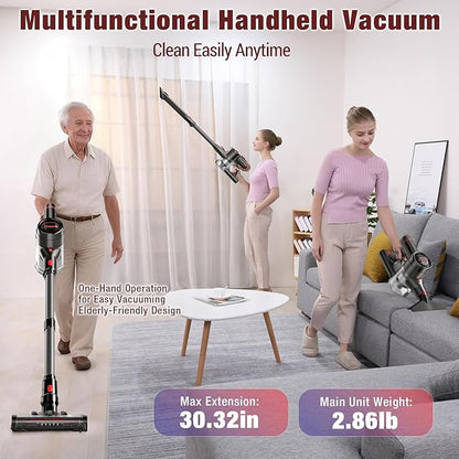 Cordless Vacuum Cleaner, 450W 40Kpa Stick Vacuum with Powerful Suction, 50Mins Vacuum Cleaners for Home, Anti-Tangle Brush, 8 in 1 Lightweight Vacuum for Hard Wood Floor Carpet Pet Hair