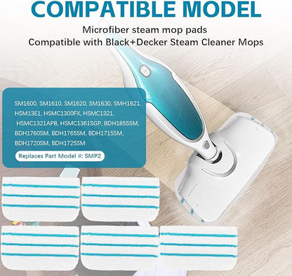 Steam Mop Pads Compatible with Black+Decker Steam Mop SM1600, SM1610, SM1620, HSM13E1, HSMC1300FX, HSMC1321, HSMC1361SG SMP20 - Washable Pads Replacement for Floor Cleaning - 8Pack