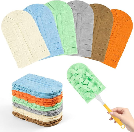 12 PCS Fleece Reusable Duster Refills Compatible with Swiffer Handle, Washable Heavy Duty Duster Pads for Fan, Window, Furniture, Car, 360 Cleaning Cloths Include 1 Handle
