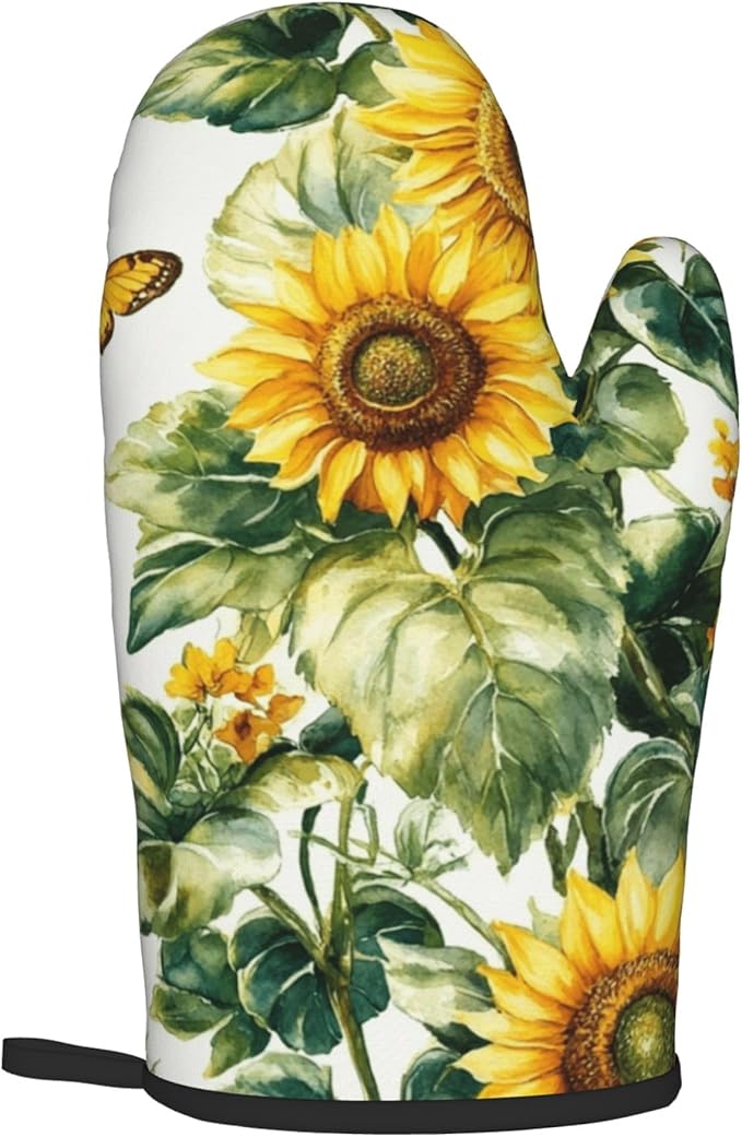 Sunflower Oven Mitts and Pot Holders Spring Summer Kitchen Accessories Set of 2 Floral Plant Botanical Gloves Potholder for Chef Cooking Baking Grilling BBQ