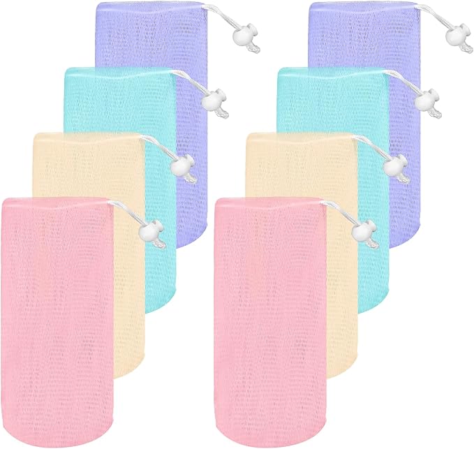 4 Pcs Mesh Soap Bags, Bar Soap Saver Bags, Bubble Foaming Nets Pocket with Drawstring for Facial Cleaning Body Wash
