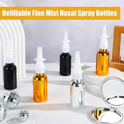 20 Pcs Nasal Spray Bottle, 30ML/1OZ 12 Pcs Bright Plating Gold Silvery Black Empty Refillable Glass Nose Spray Bottle with 4 Funnels and 4 Labels