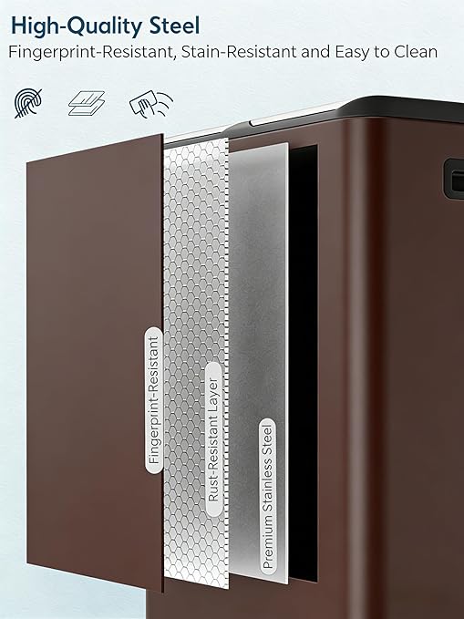 Arlopu 16Gal Dual Trash Can w/2 Built-in Box for Odor Control, Hands-Free Kitchen Garbage Bin, Recycle Waste Dustbin, Soft-Close Lid, 2 Buckets,Foot Pedal, Side Handle, Airtight,for Home (Brown)