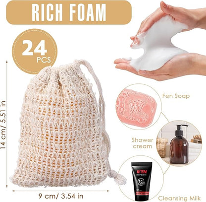 Mumufy 48 Pcs Soap Exfoliating Bag Holder Set Natural Sisal Soap Saver Bag Pouch and Lifting Pads Body Scrubber, Exfoliator Christmas Gifts for Bathroom Shower Bath Use