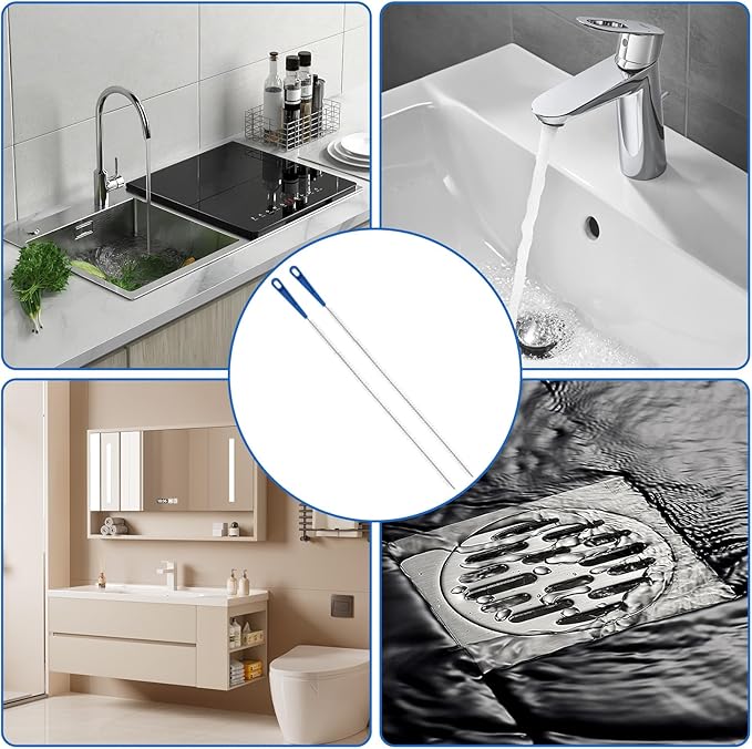 2Pcs 23.62Inch Sink Unclogger Tool, Ymapinc Toilet Shower Sink Snake Drain Brush, Lint Trap Cleaning Tools, Bathroom Bathtub Drain Clog Remover for Kitchen Plumbing