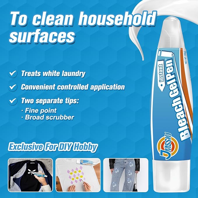 Bleach Pen For Clothing, Bleach Pen, Stain Remover Pen, bleach Gel pen, Clothing Bleached DIY Design, Travel, Instantly Remove Stains, Pearl White (1.76 Fl Oz, Lemon)