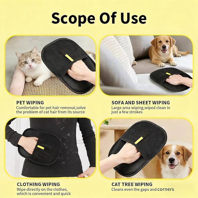 Pet Hair Remover Glove, Double Sided Magic Brush for Cats & Dogs. Reusable Grooming Glove for Pet Shedding & Cleaning Furniture, Couch, Carpet. (1 Set)