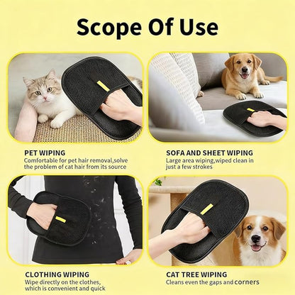 Pet Hair Remover Glove, Double Sided Magic Brush for Cats & Dogs. Reusable Grooming Glove for Pet Shedding & Cleaning Furniture, Couch, Carpet. (1 Set)