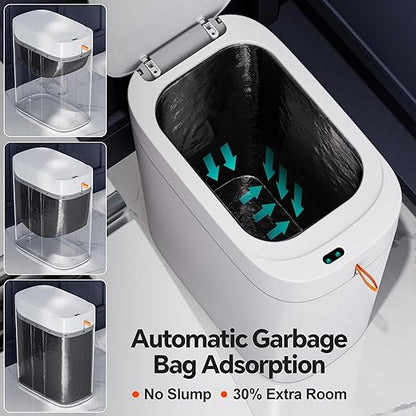 CTIME Bathroom Trash Can with Lid, 3.5 Gallon Slim Touchless Sensor Trash Can, Automatic Suction Smart Trash Can, Suitable for Bedrooms, Offices, Kitchens, and Bathrooms.