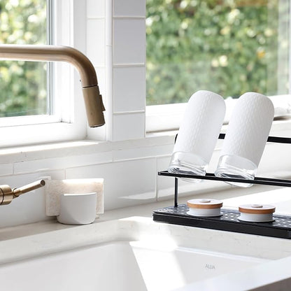 Selegna Diatomite Stoneware Sponge Holder & Sink Caddy, Drying Stone Kitchen Sink Organizer for Counter, Water-Absorbing Diatomaceous Earth Sponge Tray for Kitchen & Bathroom Countertop