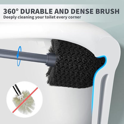 Toilet Brush, Toilet Bowl Brush with Extra Long Handle Durable Bristles Toilet Scrubber and Covered Holder for Toilet Brush Set for Bathroom Cleaning (Gray, 1 Set)