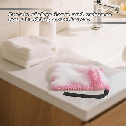 Bar Soap Bags Savers, Exfoliating Foaming Japanese Washcloth Pouch, Body Scrubbers for Shower, 2 Pack, Black+Pink (Gentle Roughness)