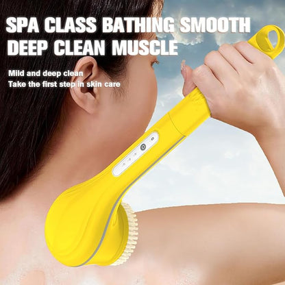 Electric Body Brush Set for Showering,Exfoliating Bath Brush Long Handle for Shower Lotion Applicator for Back Silicone Body Scrubber with 6 Shower Brush Heads for Women Men Gifts (Yellow)