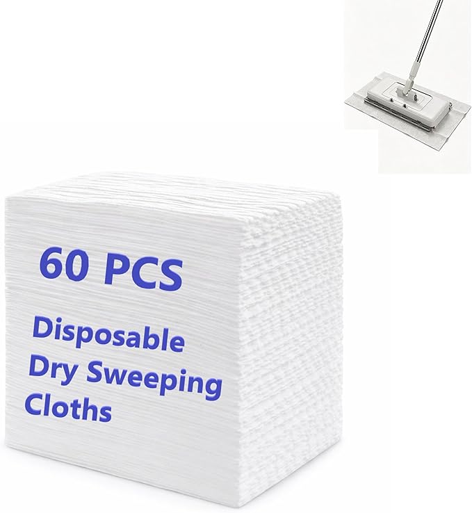 Disposable Dry Sweeping Cloths for KZKR Push Clamp Mop，Compatible with Swiffer Sweeper – 60 Count, 8.6" x 11.8" Refill Pads for Floor Mopping, Dusting & Daily Cleaning (Mop Not Included)