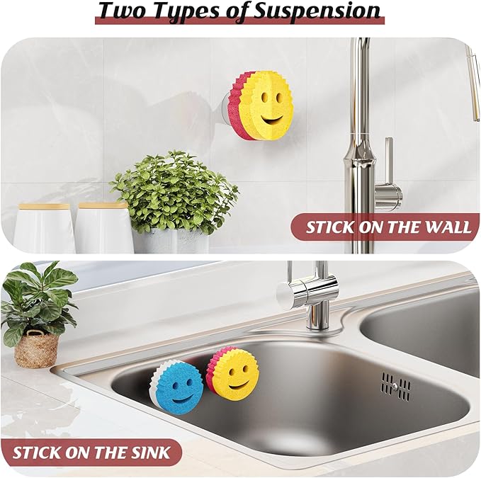 Kontoyo Sponge Holder for Kitchen Sink,Sink Caddy Organizer with Suction Cup Installation for Kitchen/Bathroom, Self Draining,Sponge Caddy for Holding Smiley Sponges-Silver