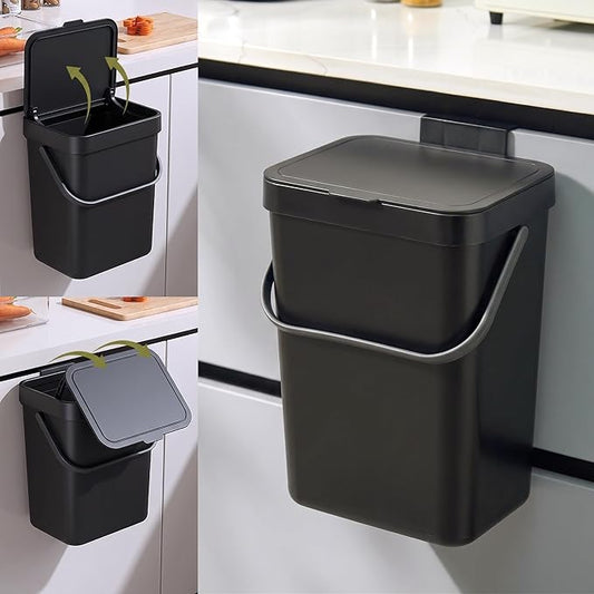 3.2 Gallons Hanging Trash Can with Slide Lid - Kitchen Garbage Can, Under Sink Trash Can, Garbage Can for Bathroom, Waste Bucket Outdoor Indoor, 12L(Black)