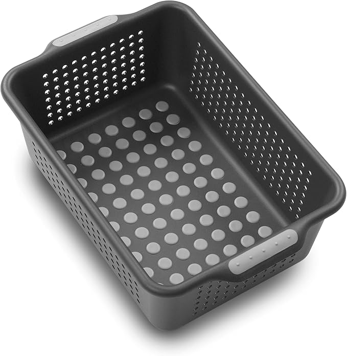 madesmart Small Storage Basket, Multipurpose Organizer with Soft-Grip Handles & Non-Slip Feet, Heavy-Duty Ventilated Design for Laundry, Bath & Kitchen, Carbon, 12 x 8 x 4"