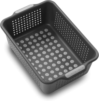 madesmart Small Storage Basket, Multipurpose Organizer with Soft-Grip Handles & Non-Slip Feet, Heavy-Duty Ventilated Design for Laundry, Bath & Kitchen, Carbon, 12 x 8 x 4"