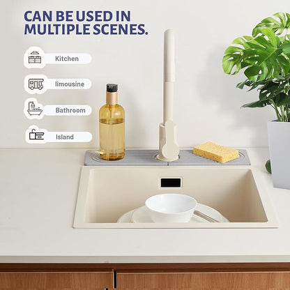 Stone Faucet Mat for Kitchen Sink, Faucet Mat Fast Drying Diatomite, Sink Splash Guard Water Absorbing Stone Tray for Sink, Counter Protector for Kitchen & Bathroom