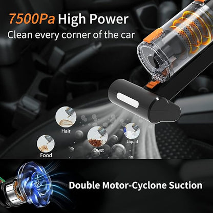 Best Car Vacuum Cleaner, Handheld Portable Vacuum Cleaner for Car, 7500PA High Power Handheld Vacuum Cleaner, Double Motor Cyclone Suction Vacuum with Wet or Dry, 16.4 Ft Corded
