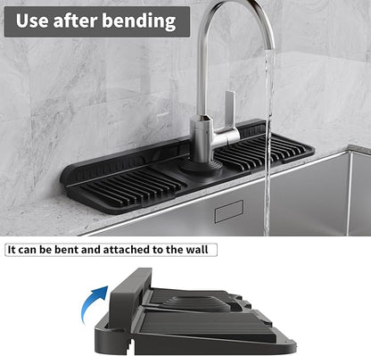 WAFT YEARN 17X5 Inch Silicone Durable Faucet Mat Kitchen Sink Splash Guard Draining Protector Tray Liner Absorbent Protective Counter Accessories For Sink Kitchen Bathroom Laundry Room Bar & RV Black