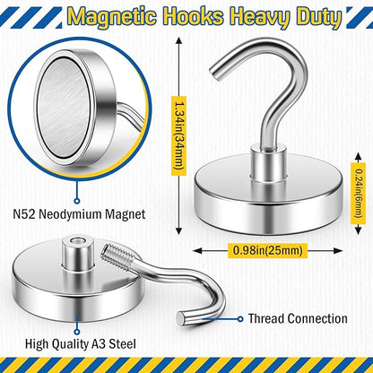 FINDMAG Magnetic Hooks, 80lbs Extra Strong Cruise Magnets, Heavy Duty Magnets with Hooks, N52 Neodymium Magnetic Hooks for Hanging, Fridge, 2026 Cruise Cabin Ship Essentials, Travel (6 Pack, Silver)