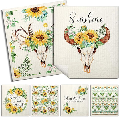 Swedish Dishcloths for Kitchen | 6 Pack Floral Reusable Paper Towels Washable | Swedish Dish Towels | Non-Scratch Cellulose Sponge Cloths | No Odor, Biodegradable Cleaning Cloths, Bohemia