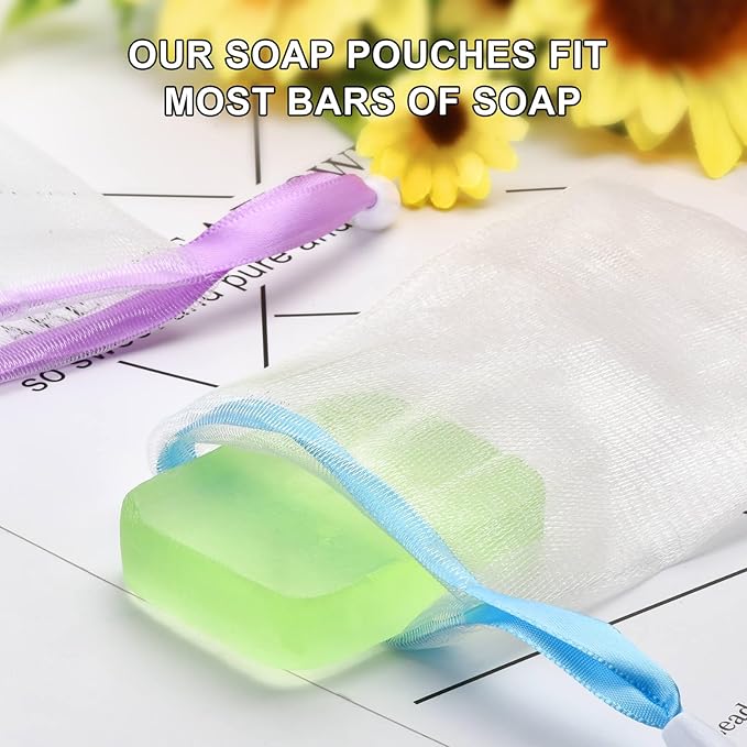 Soap Saver Bag, 10PCS Exfoliating Soap Pouch, Soap Bags for Soap Bars, Mesh Soap Bags with Drawstring Body Facial Cleaning