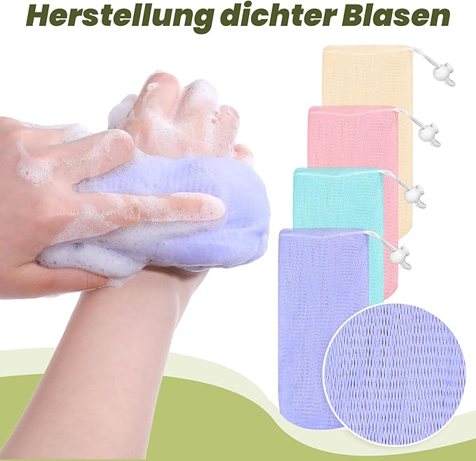 4 Pcs Mesh Soap Bags, Bar Soap Saver Bags, Bubble Foaming Nets Pocket with Drawstring for Facial Cleaning Body Wash