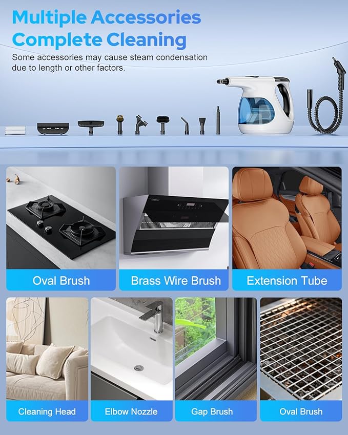 3s Instant Heat-up Handheld Steam Cleaner for Home, High-pressure Portable Steam Cleaner with 3-Level Control & Self-clean & Safety Lock for Furniture Couch Grout Kitchenware Cleaning