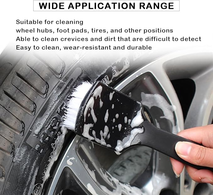 Tire Brush, Black Stiff Bristle Wheel Cleaning Brush, Car Carpet Brush, Detail Brush (White)