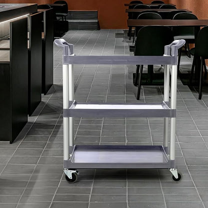 3-Tier Utility Rolling Cart with Wheels, Durable Catering carts with Wheels, Rolling Storage Cart for Hotel Canteen Resturant Office (Gray, 31.4" D x 16.5" W x 37.7" H)