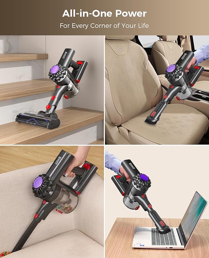 Cordless Vacuum Cleaner, 500W 45KPA Stick Vacuum Cleaners for Home, 45 Mins Lightweight Vac, Anti-Tangle, Rechargeable Battery for Home, Carpets,Pet Hair,Hardwood Floors,Car, Sofa, Stairs