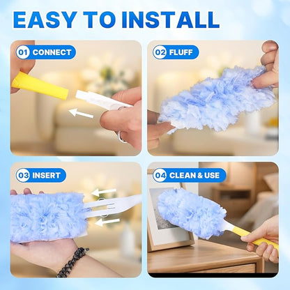 Duster Refill for Swiffer Duster, 20 Count Heavy Duty Duster Refills Kit with 1 Handle for Cleaning Dusting Furniture Blind Ceiling Fan, 360 Disposable Refills Feather Duster