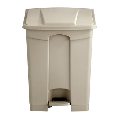 Safco Step On Plastic Trash Can with Foot Pedal, 17 Gallon Garbage Can for Kitchen, Indoor or Outdoor Use, Hands Free, Tan