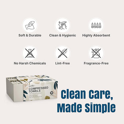 Ourmed Life Mini Compressed Towel Tablets, Disposable Washcloths, Individually Wrapped Mini Tablets, Expands with Water, Soft & Lint-Free, 12 x 10 Inch, Travel Size (56 Count)