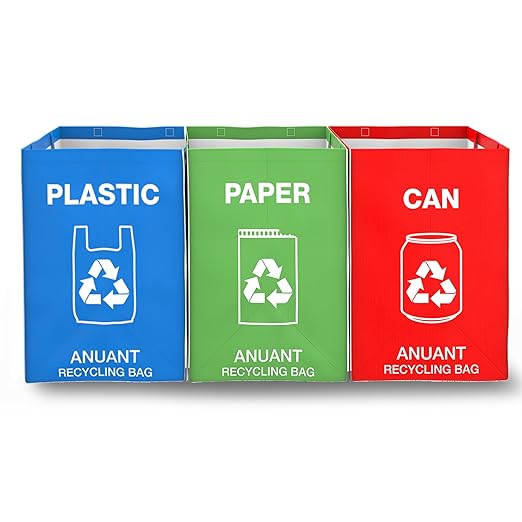 Separate Recycling Waste Bin Bags for Kitchen Office in Home - Large Size Sturdy Double Handles 10 Gallon Recycle Garbage Sorting Bins